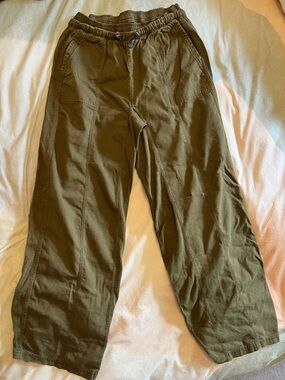 Anthropologie Olive Green Wide-Leg Drawstring Pants